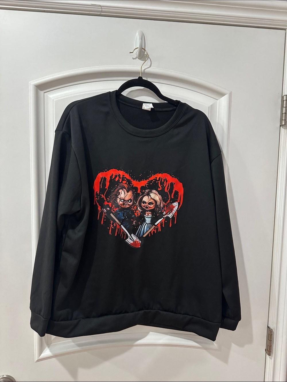 Made in China Black Graphic Heart Crewneck Sweater with Red Detail